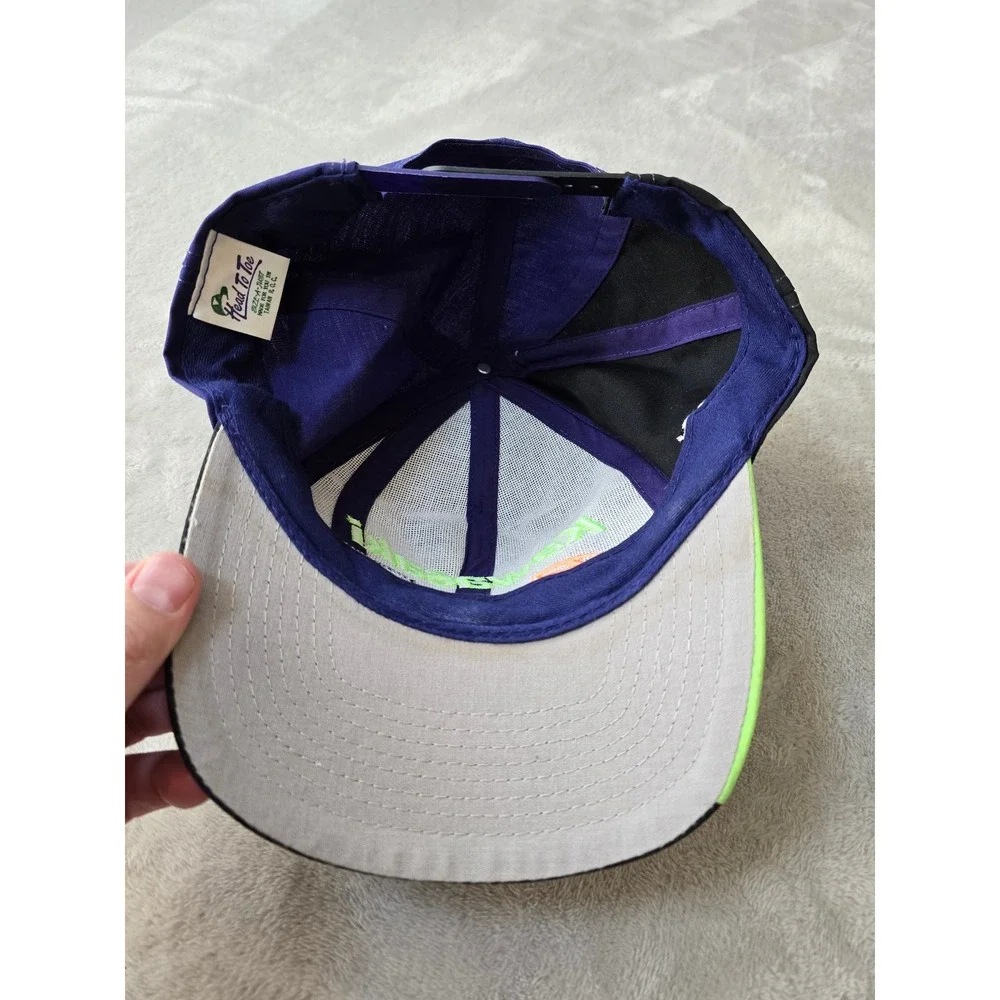Vintage Kawasaki Racing Snapback Hat Cap Black Purple Neon Green USA Flag